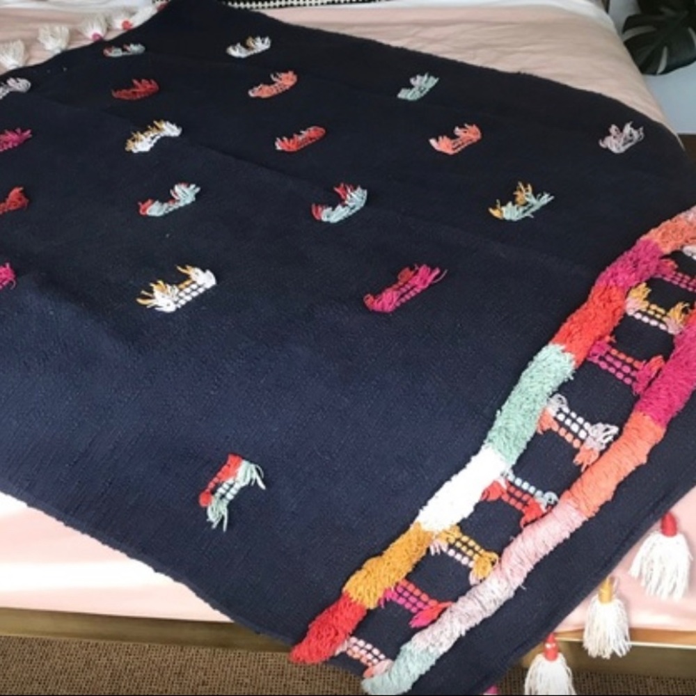 Anthropologie || Tassel Navy Throw Blanket